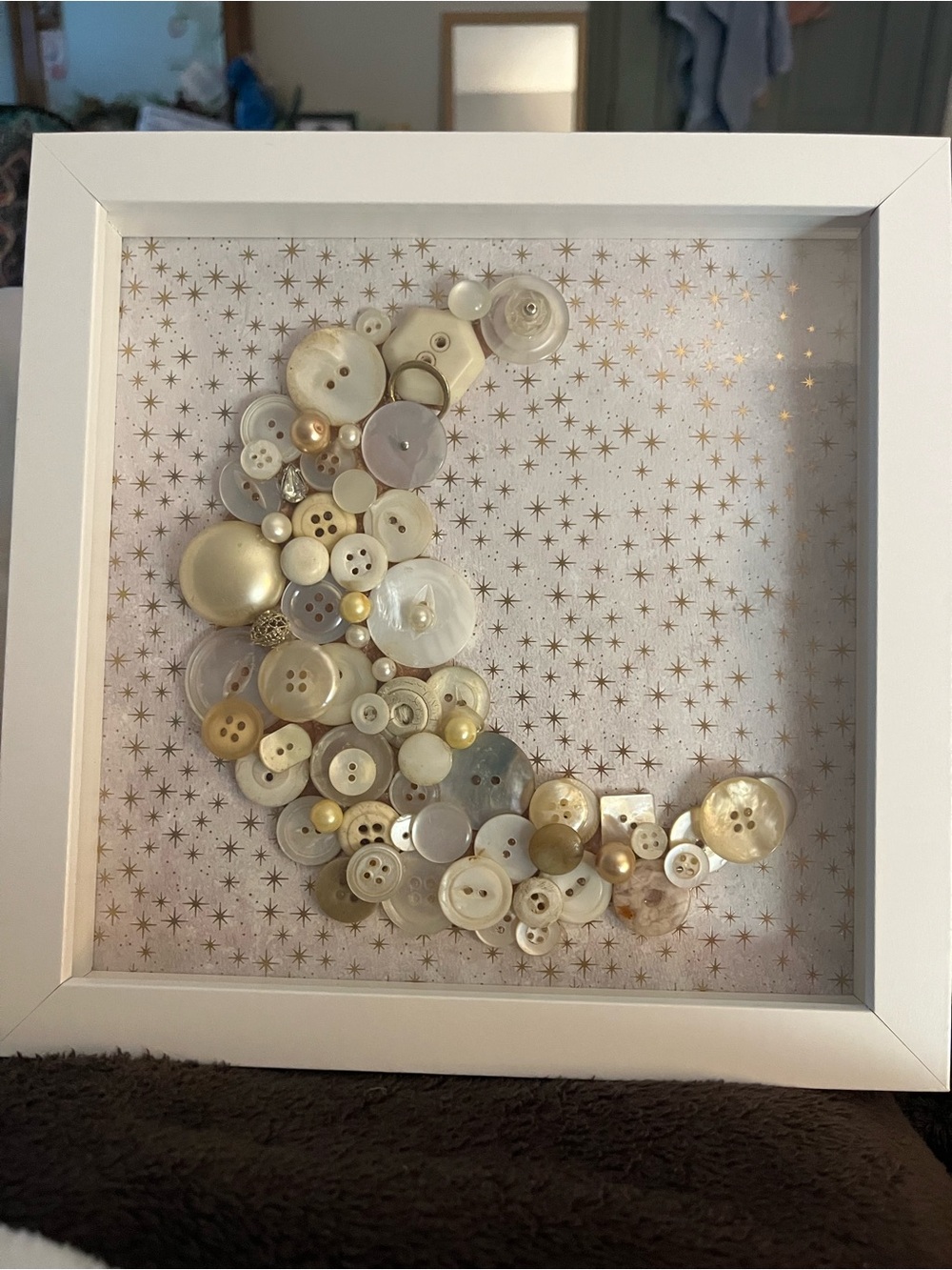 Unique Button Cresent Wall Art - Framed Button Art